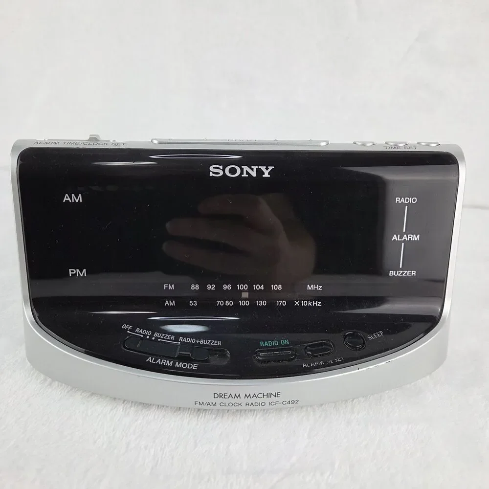 Sony Clock Dream Machine Large Display Alarm ICF-C492 AM/FM Radio Silver Black